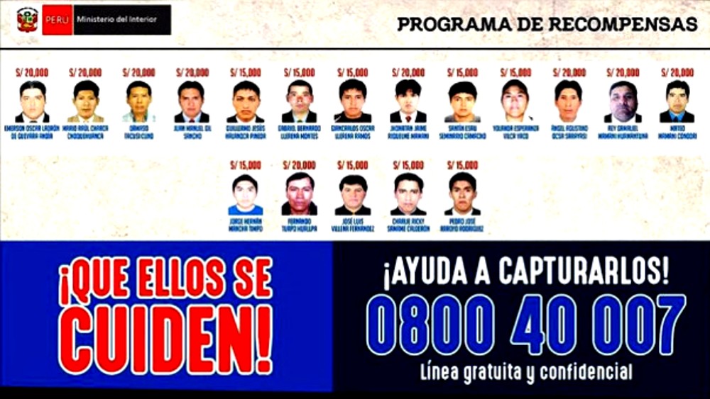 Recompensa por los 18 delincuentes más buscados de Arequipa