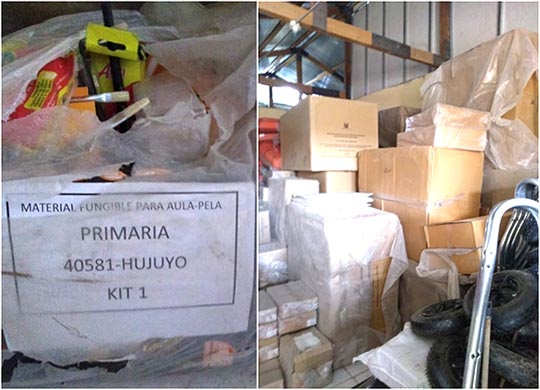 Encuentran kits escolares  almacenados por años en depósito municipal de Caylloma