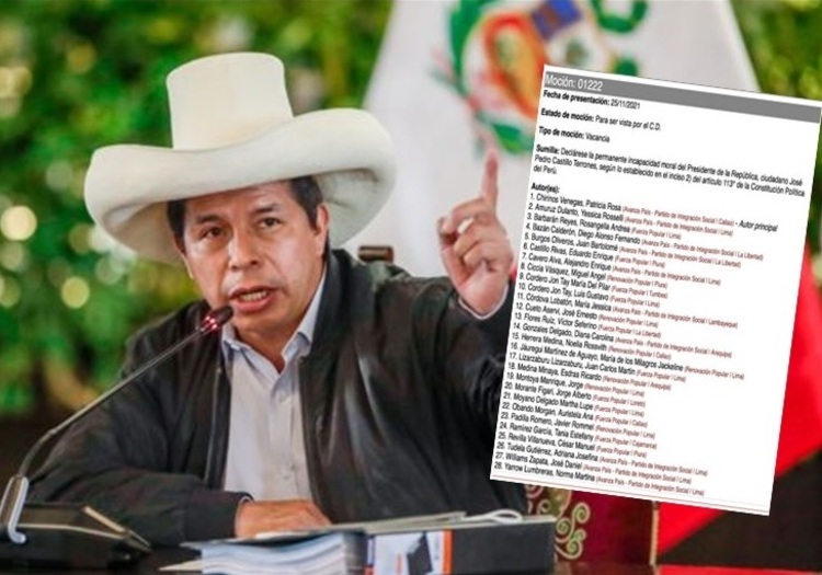 ¿Quiénes firmaron moción de vacancia contra el presidente Pedro Castillo?