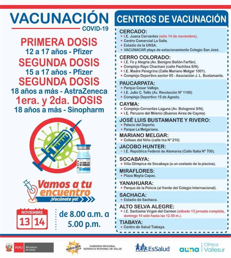 Arequipa: aquí fechas y lugares de vacunación para 2.ª y 3.ª dosis, sábado 13 y domingo 14