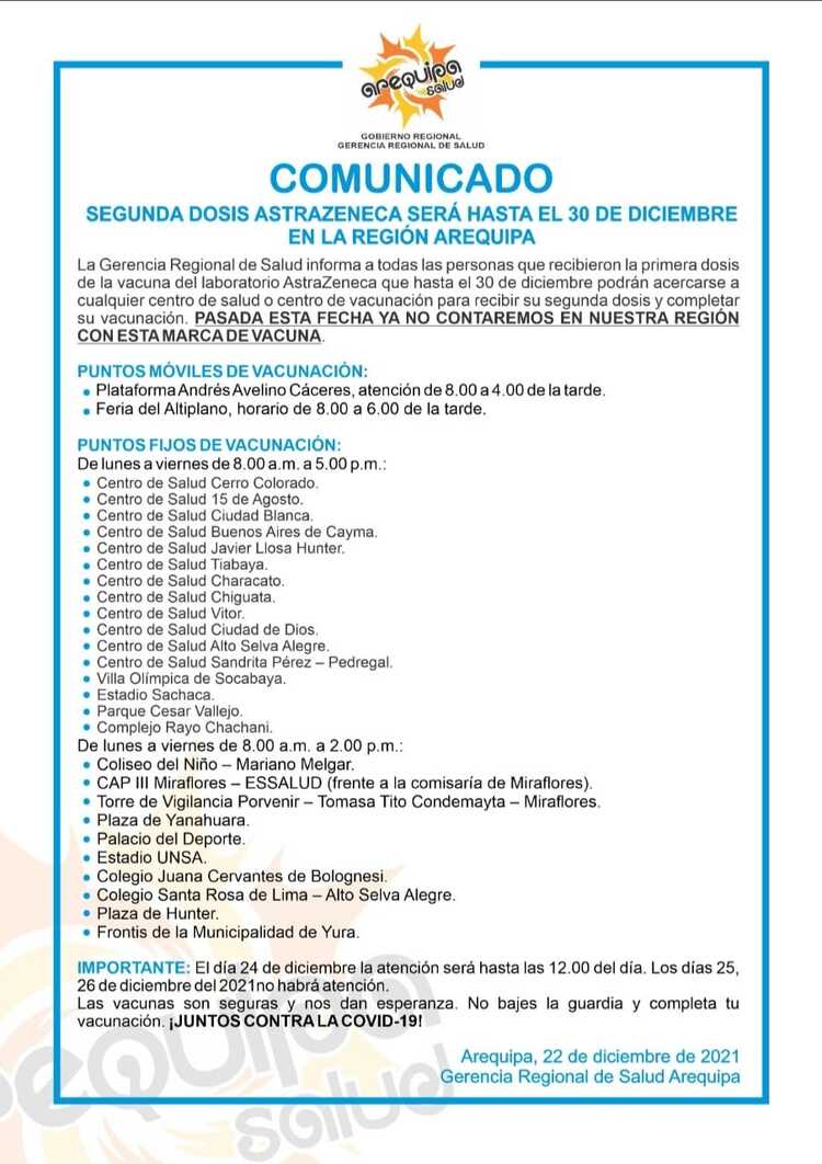 Arequipa: quiénes pueden recibir 3.ª dosis, horarios y locales de vacunación