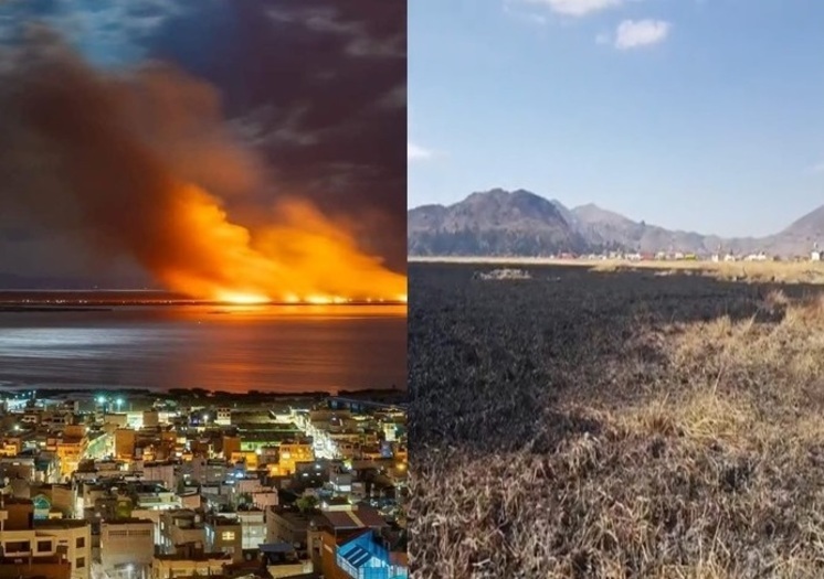 Incendio en Los Uros:  Se pierden ocho hectáreas de totorales en centro poblado