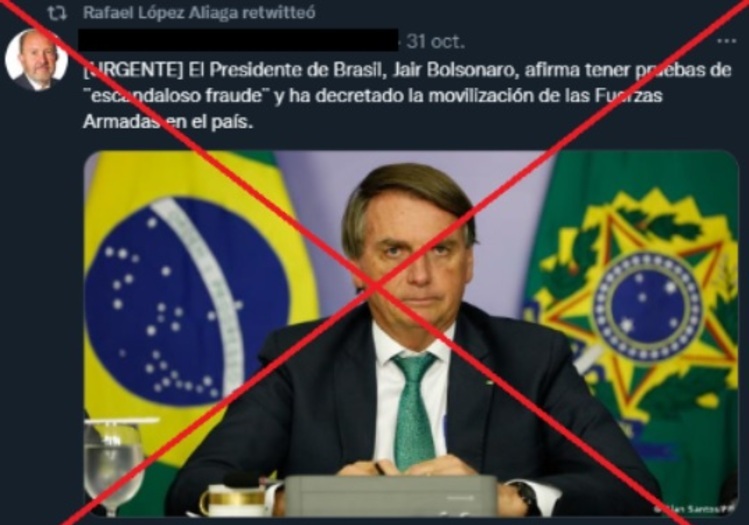 Es falsa versión compartida por López Aliaga de que Bolsonaro dijo tener pruebas de fraude de elecciones 2022 en Brasil