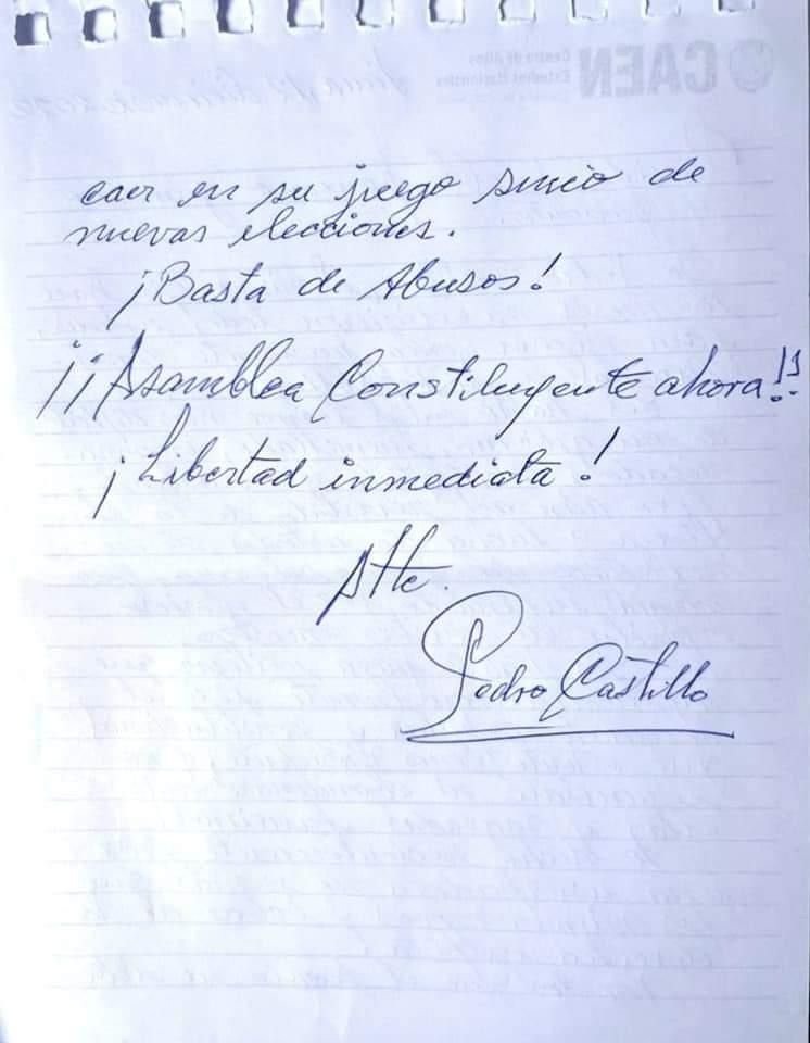 segunda carta de Pedro Castillo