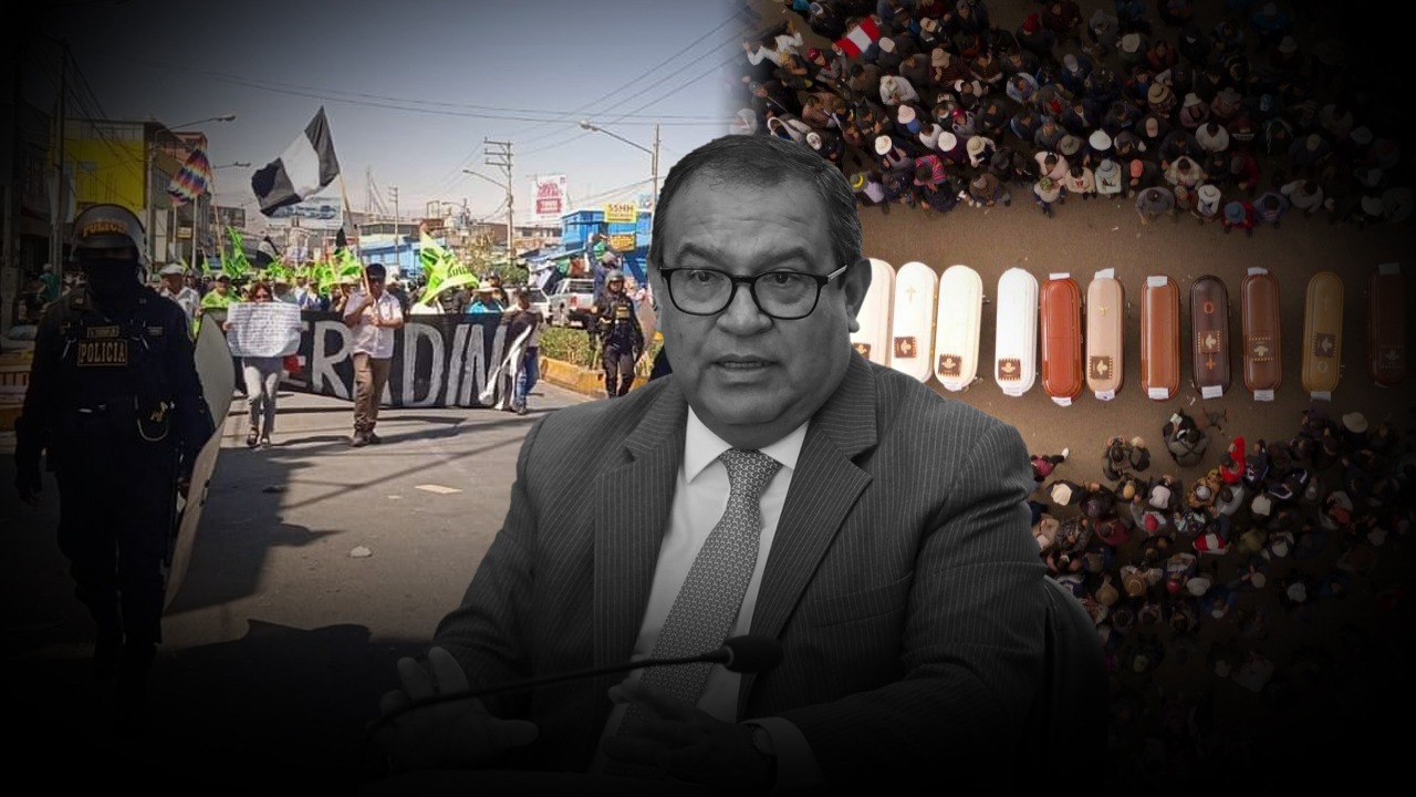 Otárola llega a Arequipa y amenaza a manifestantes tras cargar con docenas de fallecidos (VIDEO)