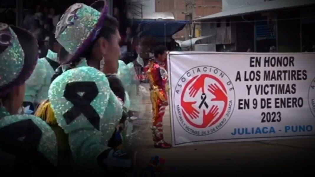 Juliaca vive sus carnavales con banderas negras como homenaje a los fallecidos del 9 de enero (VIDEO)