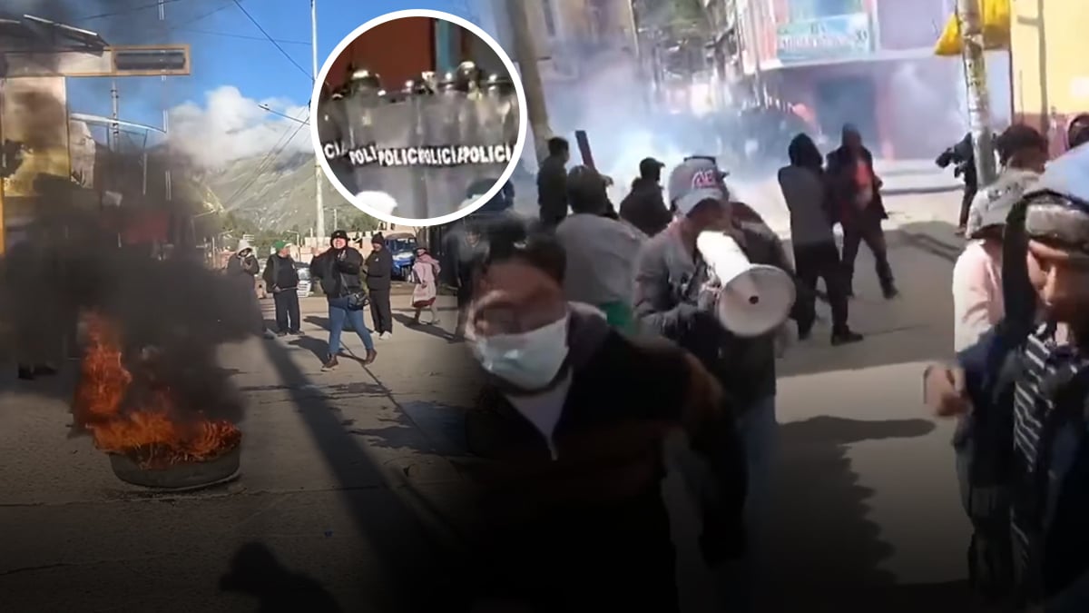 imágenes de protestas en huancavelica y enfrentamientos con la policía nacional del perú