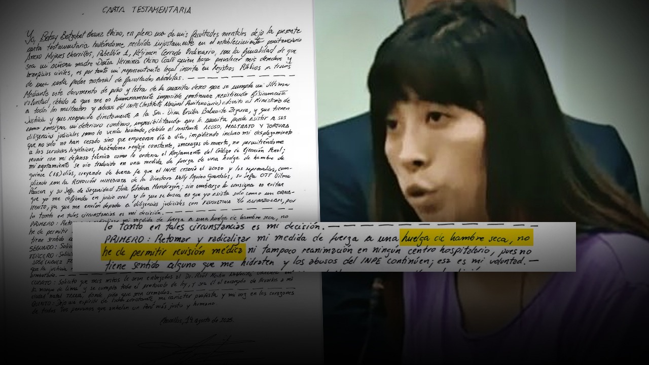 Betssy Chávez dispuesta a mor¡r de hambre antes que soportar “tortura” del INPE (VIDEO)