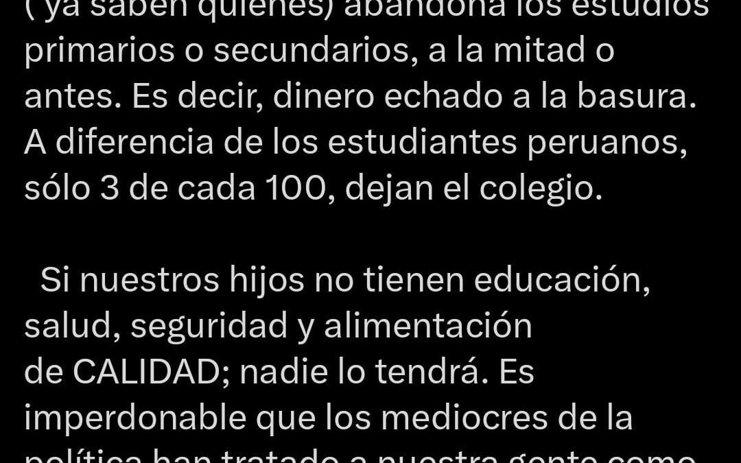 Es impreciso que 3 de cada 100 estudiantes peruanos abandonen el colegio, como indicó la candidata Angela Ccanto