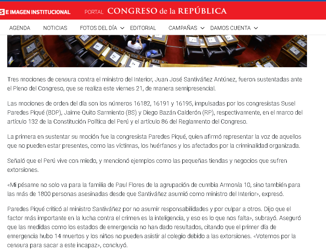 Congresistas sustentaron las tres mociones de censura contra ministro del Interior