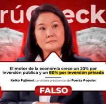 Keiko Fujimori dijo que la inversión privada es el 80% del motor de la economía, pero es falso