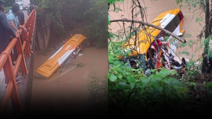 Bus de Movil Bus cae a un río con más de 50 pasajeros a bordo en San Martín (VIDEO)