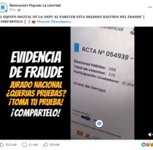 Es falso que en la mesa 054938, Renovación Popular tenga 61 votos, como dice viral