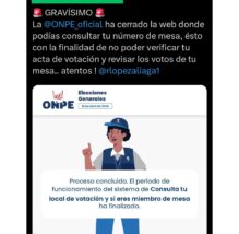 Es falso que la ONPE haya cerrado su web para impedir verificar actas de votación