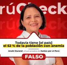 Es falso que el 52% de la población peruana tenga anemia, como indicó la candidata al senado Anahí Durand Guevara de Juntos por el Perú